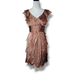 Adrianna Papell NWT Tiered Chiffon Cocktail Dress 4 Brown/Copper Empire Waist